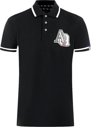 Aquascutum Mens Aquascutum AQ 1851 Embroidered Tipped Black Polo Shirt - Size: 36