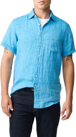Rodd & Gunn Palm Beach Sports Fit Short Sleeve Linen Button-Up Shirt in Cobalt at Nordstrom, Size Xxx-Large