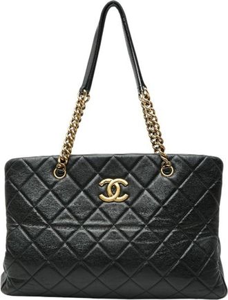 Chanel Black Leather Shoulder Bag Tote Bag (Pre-Owned)