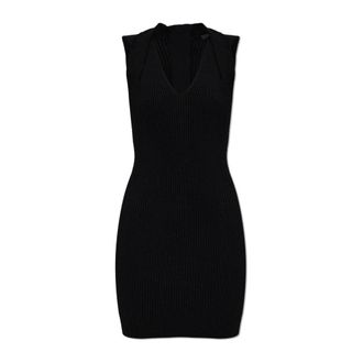 Balmain Knitted Dresses, female, Black, Size: L Short Belted Grain de Poudre Dress