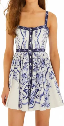 Farm Rio Womens Porcelain Garden Buttoned Organic Cotton Mini Dress In Off-White