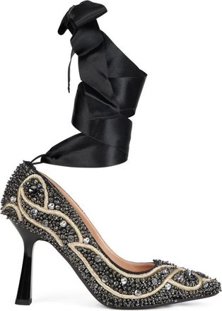 Alberta Ferretti D&eacute;collet&eacute; met strik bij de enkel - Dames - Pumps - Zwart - 39 EU - Leer - Schoenen