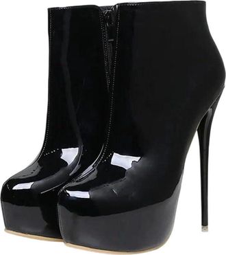 Generic Womens Patent Leather Platform Boots Round Toe Side Zipper 16cm High Heel Party Shoes