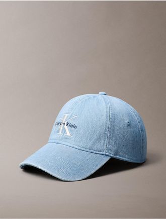 Calvin Klein Mens Denim Embroidered Monogram Logo Cap - Blue