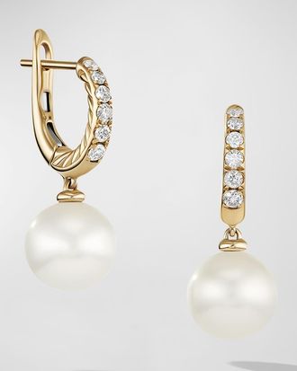 David Yurman Pearl and Pave Drop Earrings with Diamonds in 18K Gold, 9mm, 0.61L