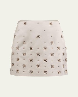 Veronica Beard Olenna Hand-Embroidered Mini Skirt