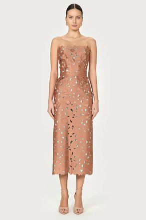 Costarellos Zira Floral Cut Strapless Pencil Dress In Beige