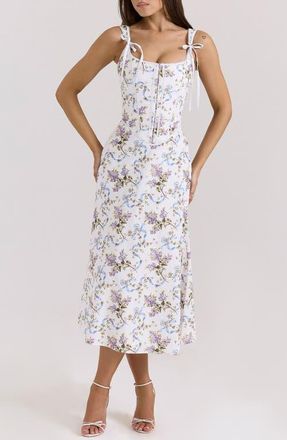 House of CB Corset Midi Dress in Off White Floral Print at Nordstrom, Size X-Small