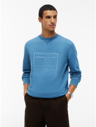 Tommy Hilfiger Mens Flag Logo Indigo-Dyed Sweatshirt - Light Denim - XXXL
