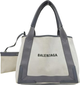 Balenciaga Gray White Canvas Leather Pouch Tote Bag (Pre-Owned)