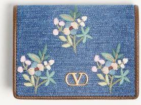Valentino Garavani Portafoglio Valentino Garavani VLogo Signature in denim con ricamo floreale Donna DENIM UNI