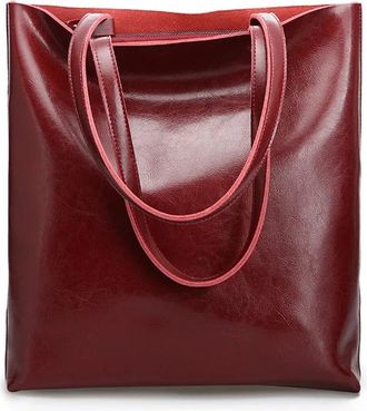 Generic Ladies Handbags Big Women Large Vintage Female Office Hand Shoulder Bags, Compatible For Tote(Red)
