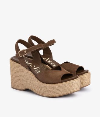 Pedro Garcia Wedge in brown leather whit jute wedge| Doina | Spring Summer 26 | PEDRO GARCIA