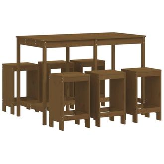 Berkfield Home 7 Piece Garden Bar Set Honey Brown Solid Wood Pine