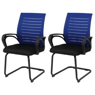 Hhg [nunca Usado] Juego De 2 Sillas De Conferencia Hhg-584, Silla De Visitante Con Estructura De Patillas, Tejido (250 G/m&sup2;) Mvg, Azul, Estructura Negra