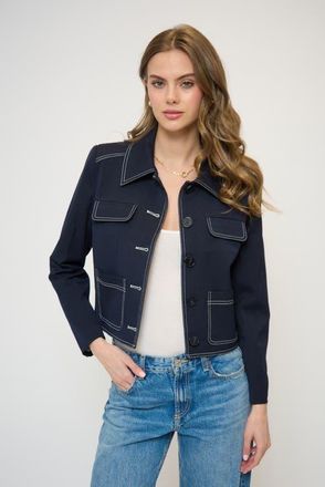 Central Park West Franki Topstitch Lady Jacket in Navy at Nordstrom, Size X-Small