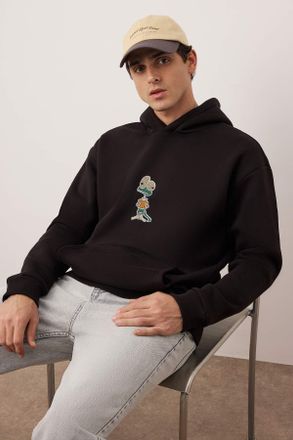 Trendyol MAN Heren Zwart Dierenprint Lang Oversized Sweatshirts
