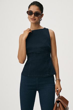 Pilcro Sleeveless Open-Back Denim Peplum Top