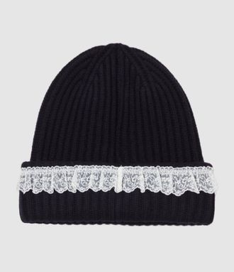 Ganni Bonnet Compact Wool Lace Sky Captain