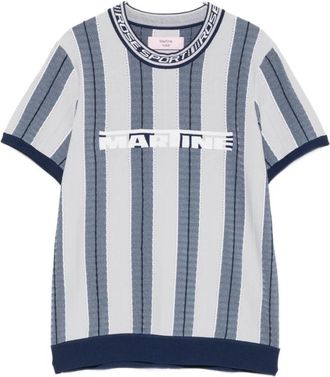 Martine Rose Ribgebreide Crewneck met Jacquard Logo - Heren - Polos - Blauw - L - Polyester - Tops