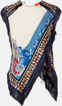 La DoubleJ Top in raso di seta con stampa e frange