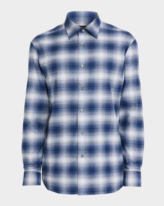 Brioni Mens Cotton Flannel Check Sport Shirt
