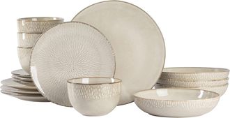 Gibson Home Matisse 16 Piece Stoneware Dinnerware Set in Cream with Reactive Glaze