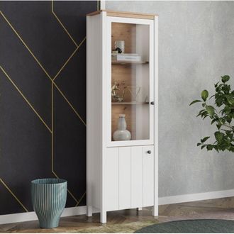 Dmora Vitrina Doreno, Mueble Expositor 4 Estantes, 2 Puertas, Con Patas, 60x34x191h Cm Blanco Mate