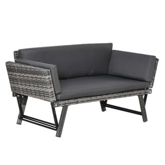 OUTSUNNY 2 in 1Rattan Folding Chaise Lounger w/ Cushion for Garden Mixed Grey | TJ Hughes