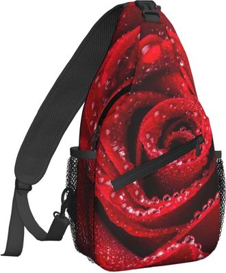 Generic Beautiful Red Rose Cross Body Bag Adjustable Chest Bag With Zipper Sling Backpack For Traveling Outdoors Women