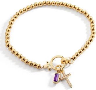 Mint & Lily Cross Charm Birthstone Bracelet in February Amethyst at Nordstrom, Size 6.5