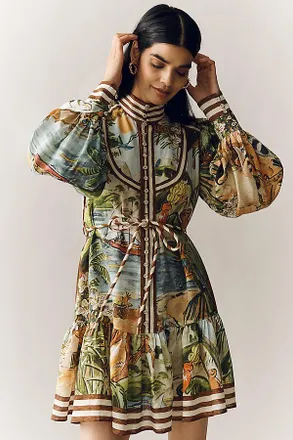 Alemais Toucan Tango Long-Sleeve Mini Dress