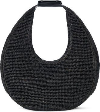 Staud Large Raffia Moon Shoulder Bag in Black at Nordstrom