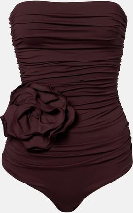 Magda Butrym Floral-appliqu&eacute; ruched swimsuit