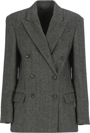 Brunello Cucinelli Double-Breasted Techno Wool Jas - Dames - Blazers - Grijs - S - Jassen