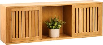 Relaxdays Relaxdays Estanter&iacute;a Pared, 2 Correderas, 3 Comp., Bamb&uacute;, 33 X 92,5 X 20 Cm, Sal&oacute;n/cocina/pasillo, Natural