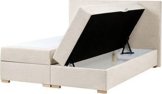 Beliani Cama Continental Con Almacenaje Elevable De Tela 160 X 200 Cm Con Cabecero Beige Claro Major