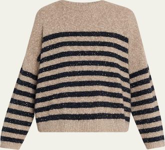Brunello Cucinelli Shimmering Striped Wool-Cashmere Crewneck Sweater