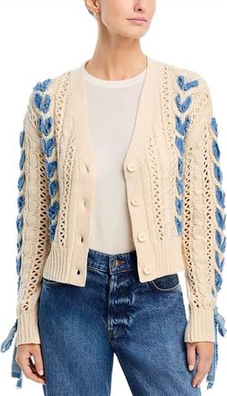 Free People Braided Denim Button Front Sweater In Beige