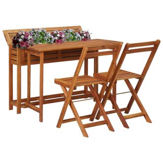vidaXL Jardinera De Jard&iacute;n Con 2 Sillas Bistr&oacute; Madera Maciza De Acacia Vidaxl
