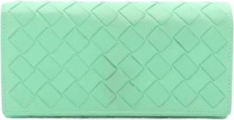 Bottega Veneta Pre-owned Intrecciato Leren Lange Portemonnee - Dames - Vintage Accessoires - Groen - ONE Size - Leer - Vintage