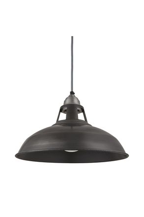 Industville Old Factory Slotted Pendant, 15 Inch, Pewter, Light Pewter Holder in Dark Grey