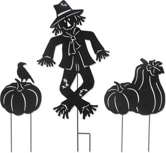 Glitzhome Handmade Set Of 3 Fall Metal Scarecrow Silhouette Yard Stakes