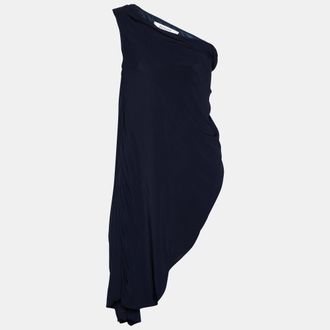 Badgley Mischka Navy Blue Embellished Detail Jersey Draped Mini Dress