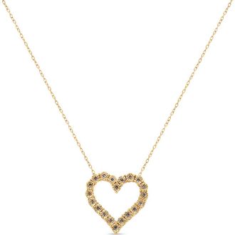 House of Brilliance 10K Yellow Gold over Silver 1/2 Cttw Champagne Diamond Heart Pendant Necklace at Nordstrom