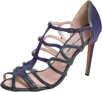 Manolo Blahnik Purple/grey Leather And Satin Cage Sandals