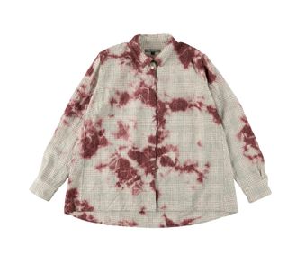 Suzusan Womens Wool Cotton Linen Pencil Check Blouse In Bordeaux / Natural White
