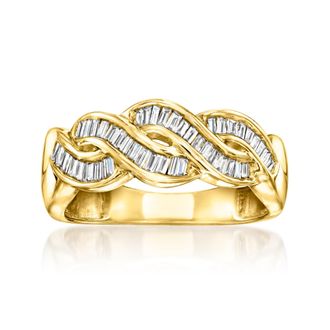 Ross-Simons Baguette Diamond Twisted Ring in 18kt Gold Over Sterling