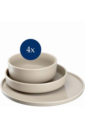 Leonardo Tafelservice, Beige, Keramik, 12-teilig, 32.00x35.30x28.70 cm, handgemacht, lebensmittelecht, Geschirr, Geschirrsets, Tafelservice