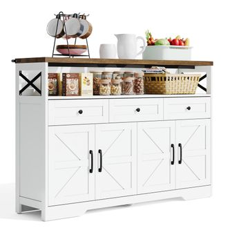 STILVORA Aparador De Cocina Con 3 Cajones, 2 Puertas Y Hueco Abierto, Estilo Rustico, Para Cocina Y Salon, En Mdf 140&times;35&times;95 Cm